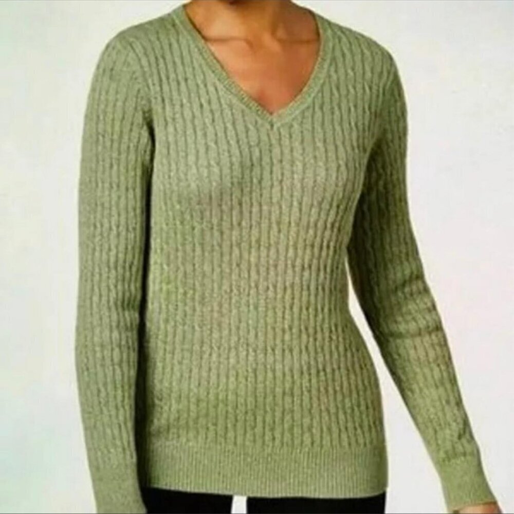 🦋 Karen Scott Cable Knit Pullover Sweater Lime Green M